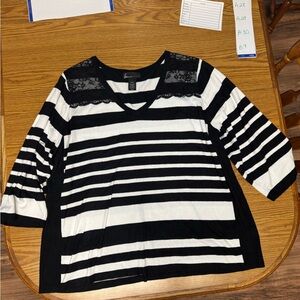 Lane Bryant Black and White Striped Long Sleeve Tee
